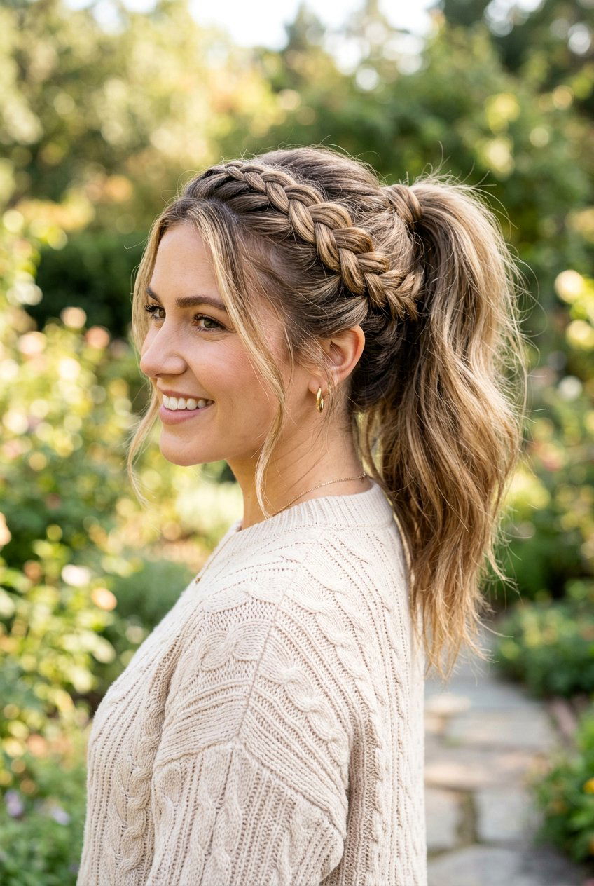 Braided Crown Ponytail - 20 quick ponytail for school mornings - 20 quick ponytail for school mornings