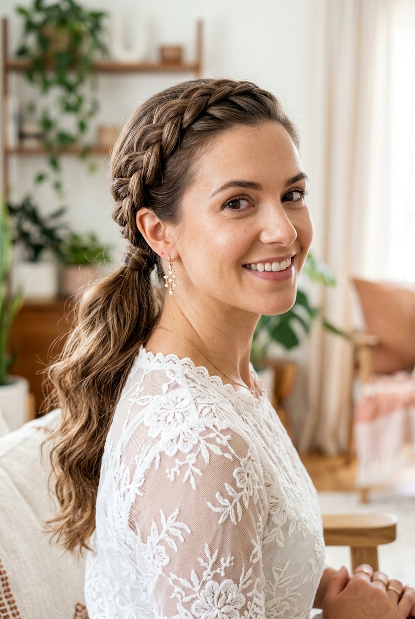 Braided Crown Ponytail Engagement Hair - 20 engagement photo ponytail hairstyle - 20 engagement photo ponytail hairstyle