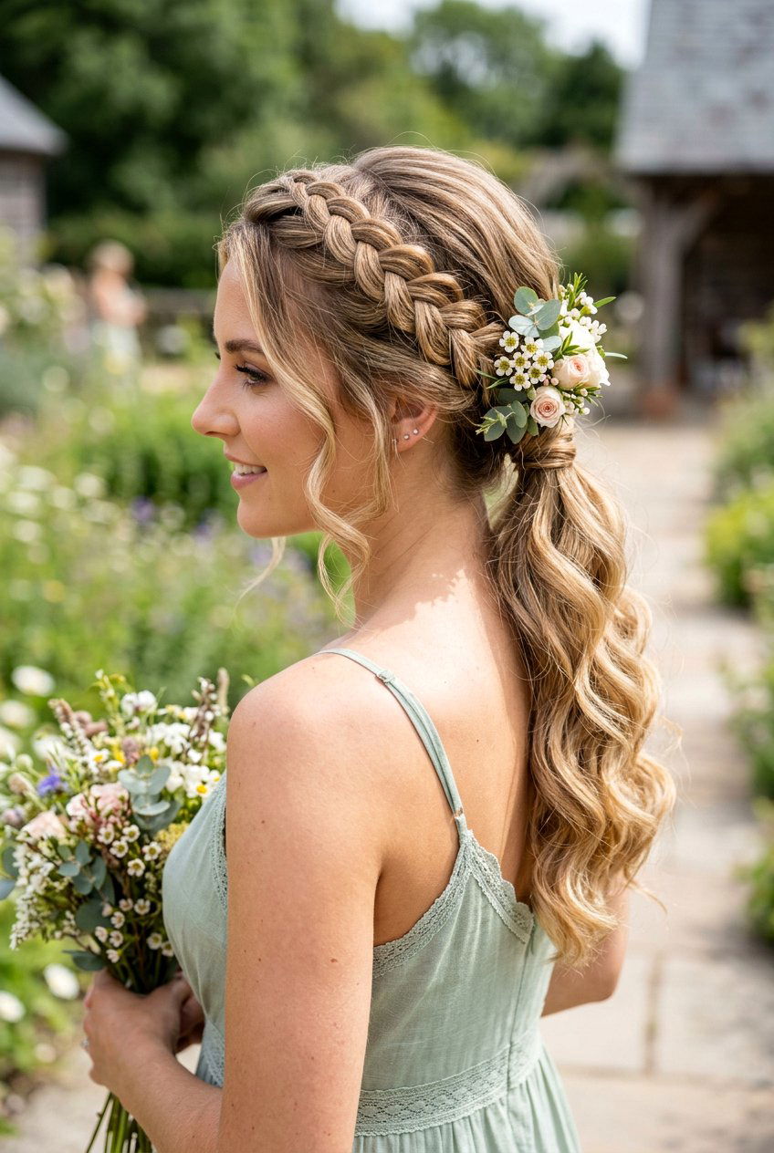 Braided Crown Ponytail With Waves - 20 bridesmaid ponytail with waves - 20 bridesmaid ponytail with waves