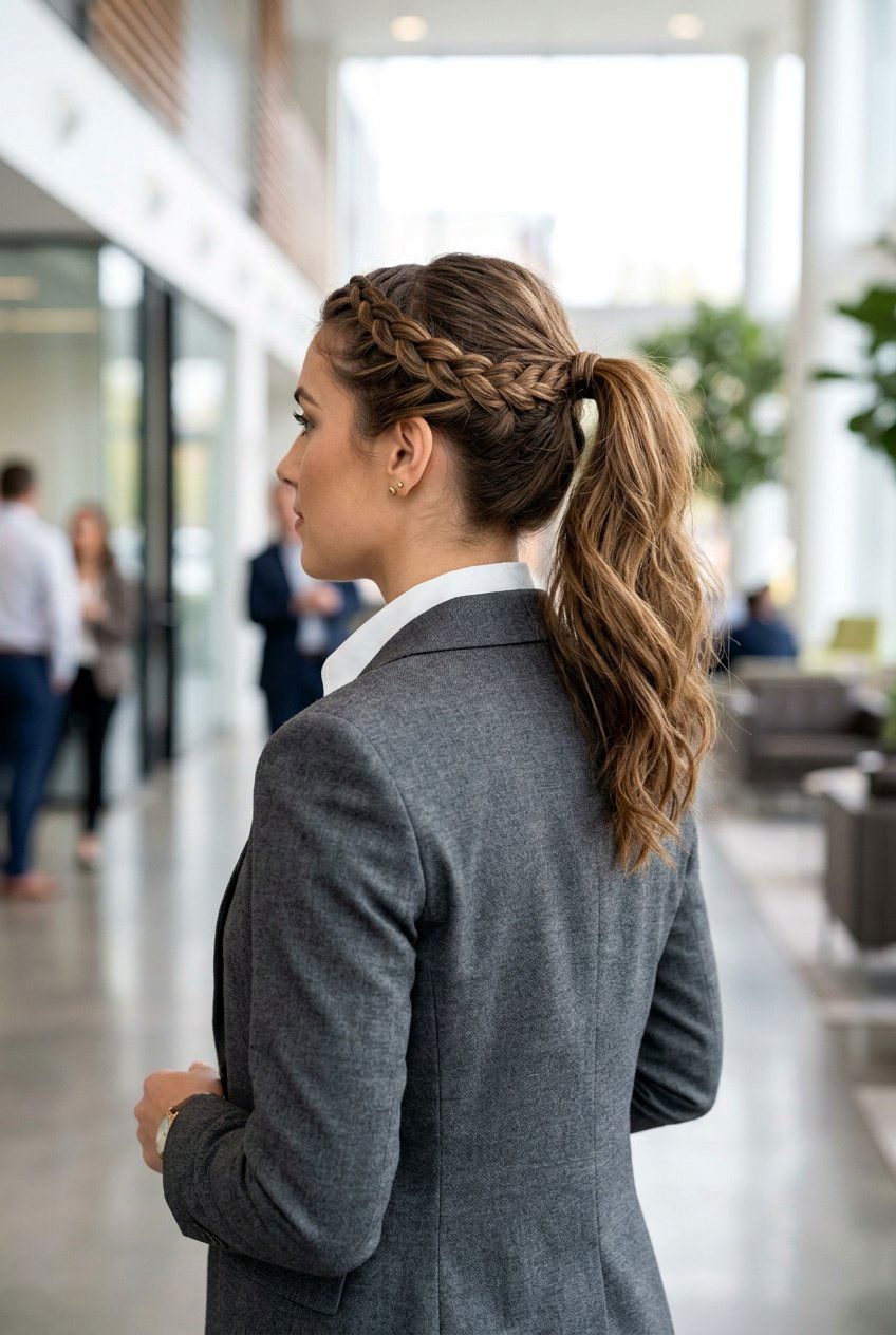 Braided Crown Ponytail - 20 elegant office ponytail for fine hair - 20 elegant office ponytail for fine hair