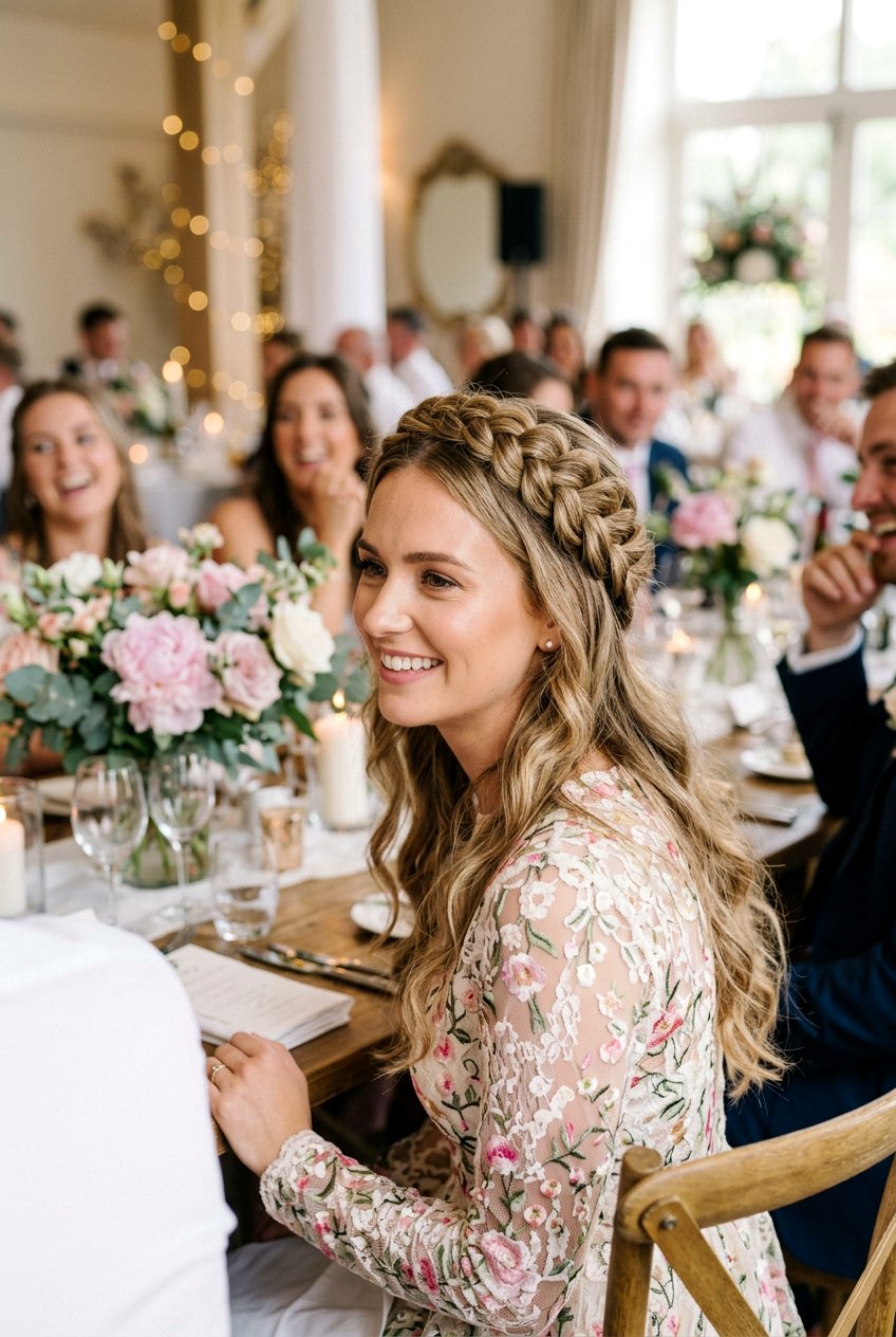 Braided Crown Reception Hair - 20 reception hairstyles for bride - 20 reception hairstyles for bride