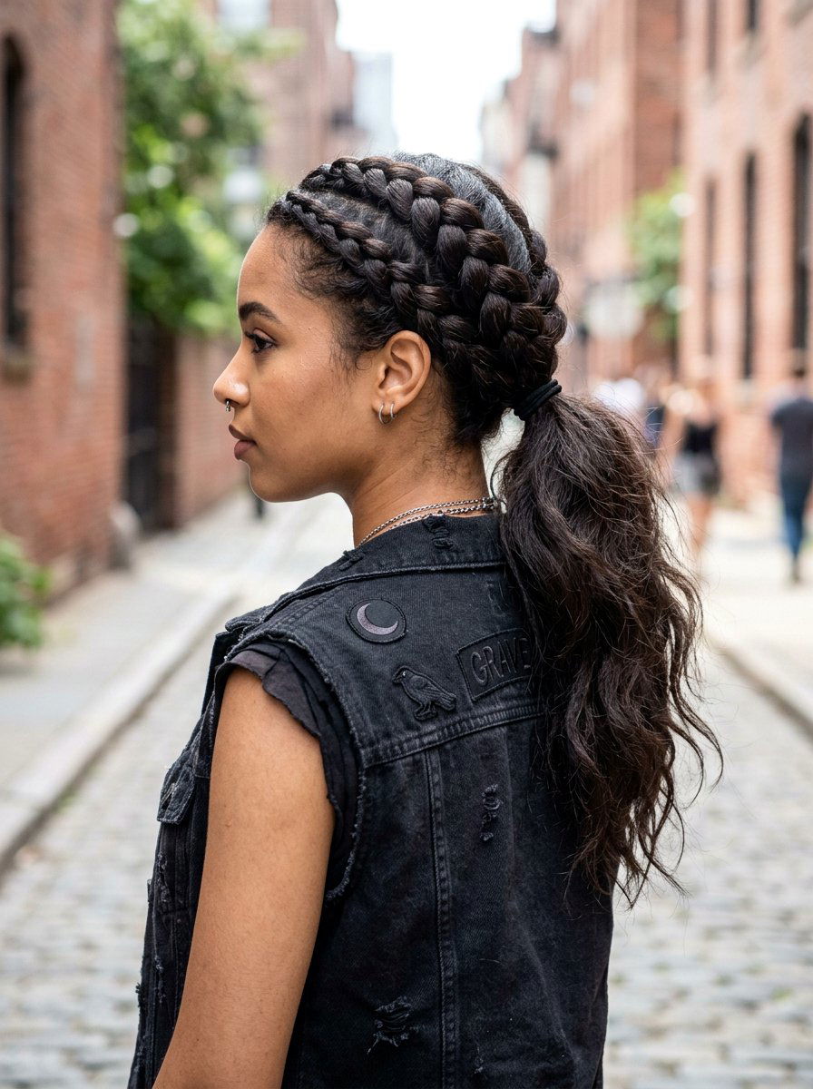 Braided Crown Soft Goth Ponytail - 20 soft goth ponytail hairstyle - 20 soft goth ponytail hairstyle