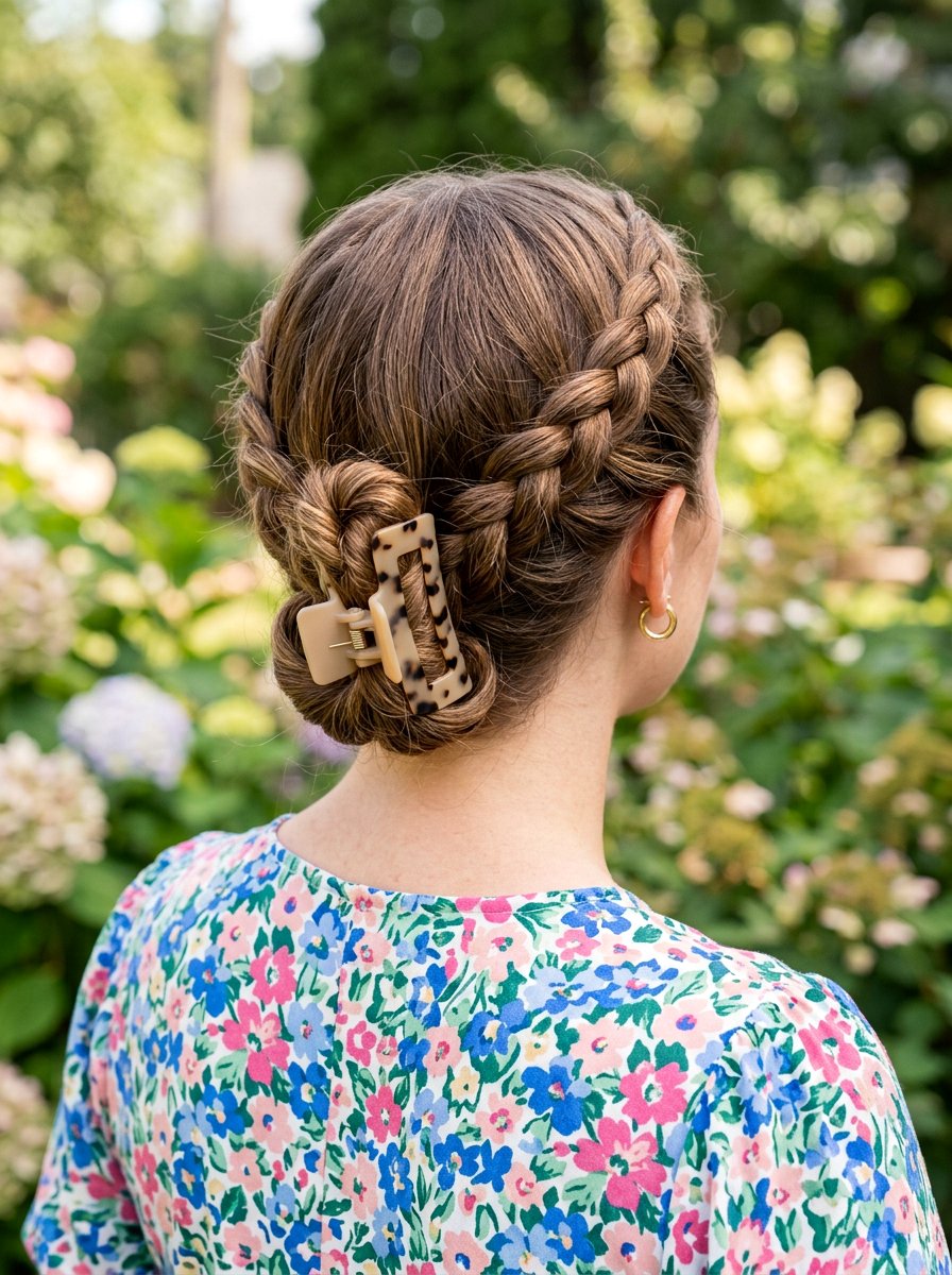 Braided Crown Twist With Claw Clip - 20 office hairstyle with claw clip twist - 20 office hairstyle with claw clip twist