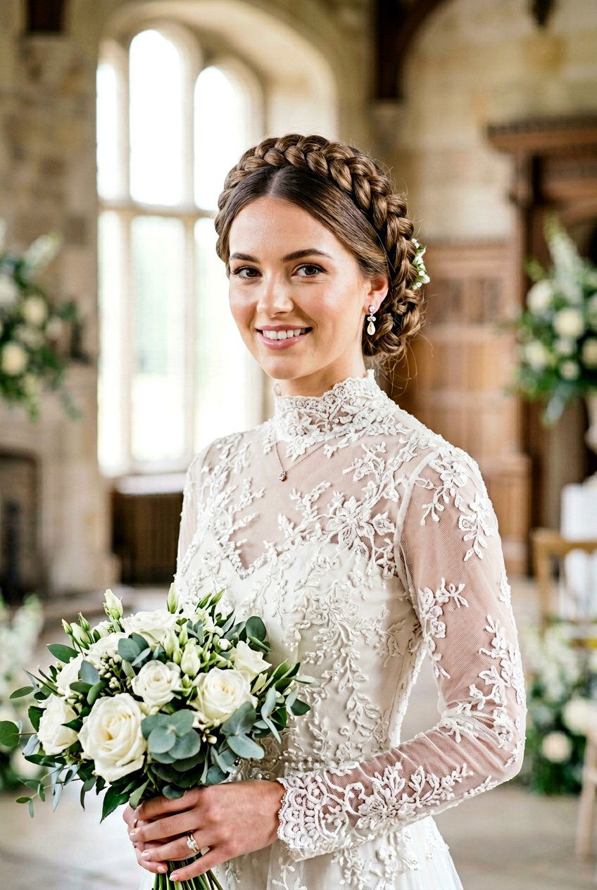 Braided Crown Updo - 20 bridal hairstyle with side part - 20 bridal hairstyle with side part