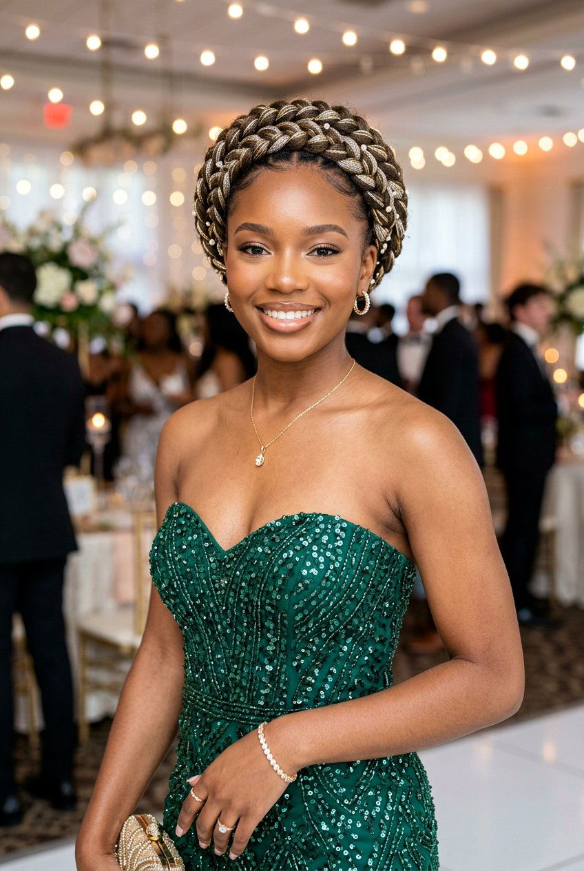Braided Crown Updo - 20 black women prom hairstyle ideas - 20 black women prom hairstyle ideas