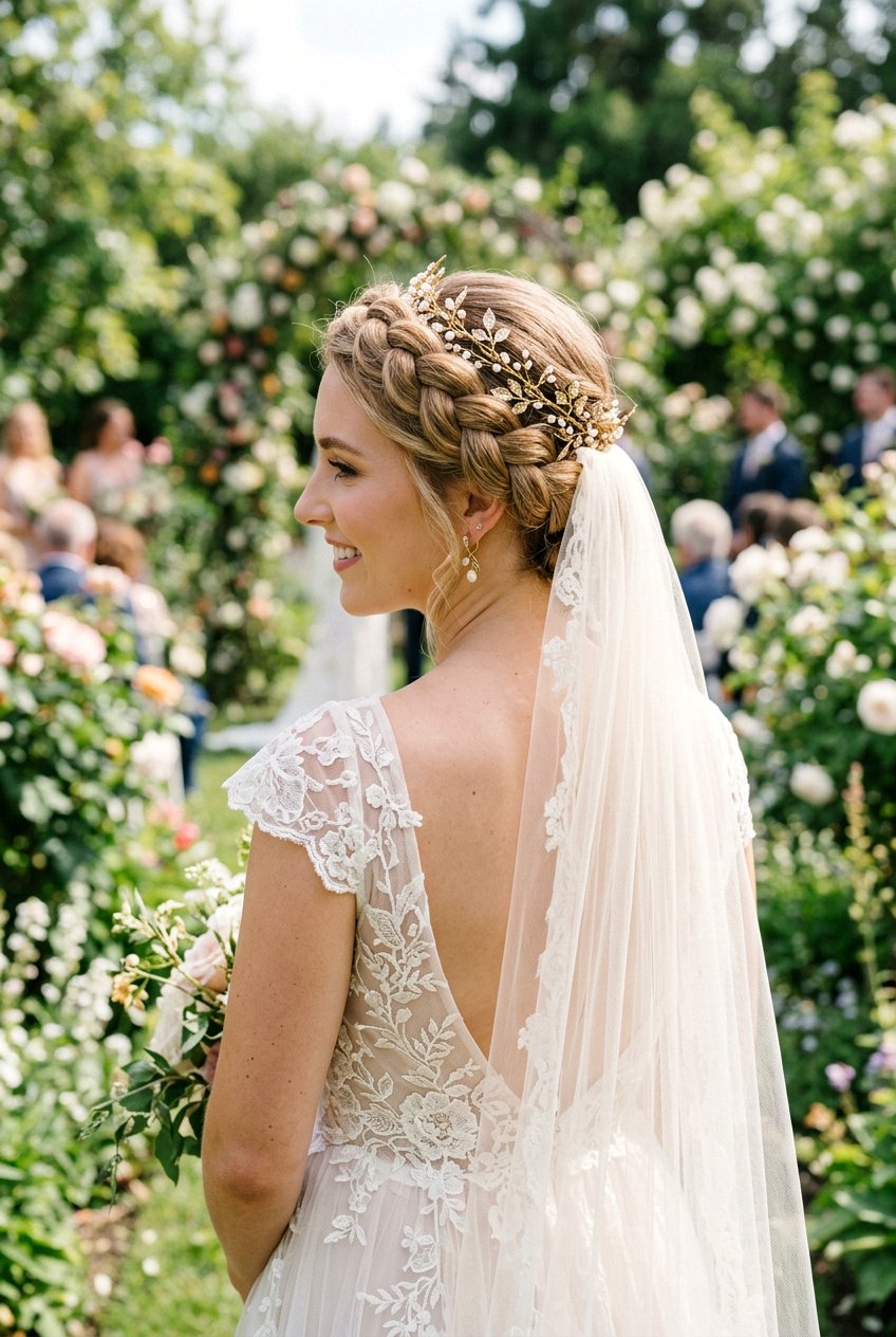 Braided Crown Updo - 20 bridal hairstyle for veil and tiara - 20 bridal hairstyle for veil and tiara