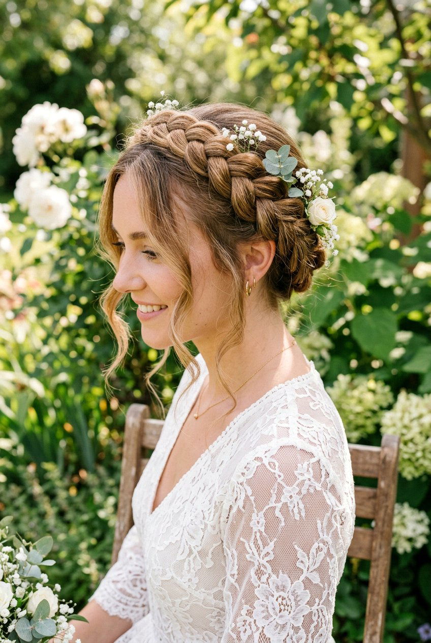 Braided Crown Updo - 20 mature women wedding guest hairstyle ideas - 20 mature women wedding guest hairstyle ideas