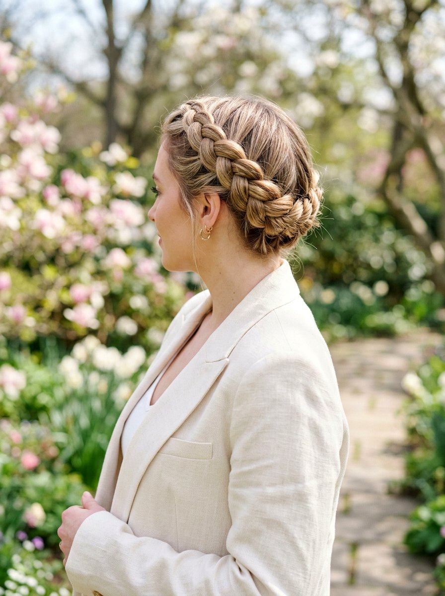 Braided Crown Updo - 20 office hairstyle for mature women over 50 - 20 office hairstyle for mature women over 50