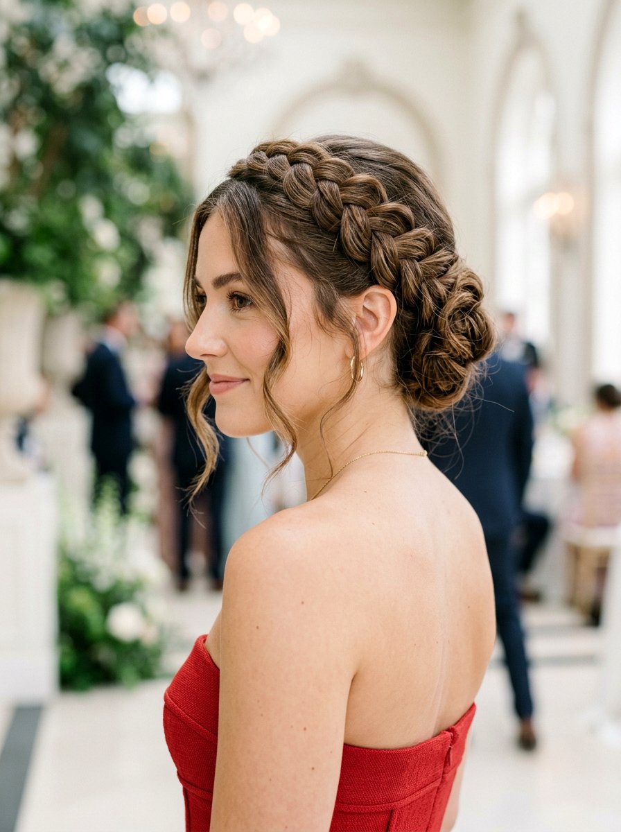 Braided Crown Updo - 20 party hairstyle for red dress - 20 party hairstyle for red dress
