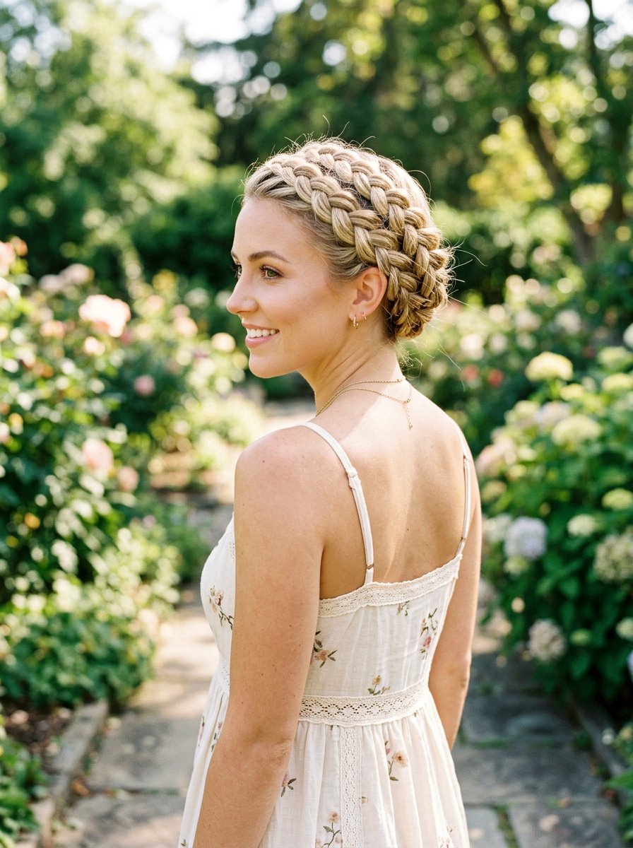 Braided Crown Updo - 20 sleek hairstyle for humid climate - 20 sleek hairstyle for humid climate