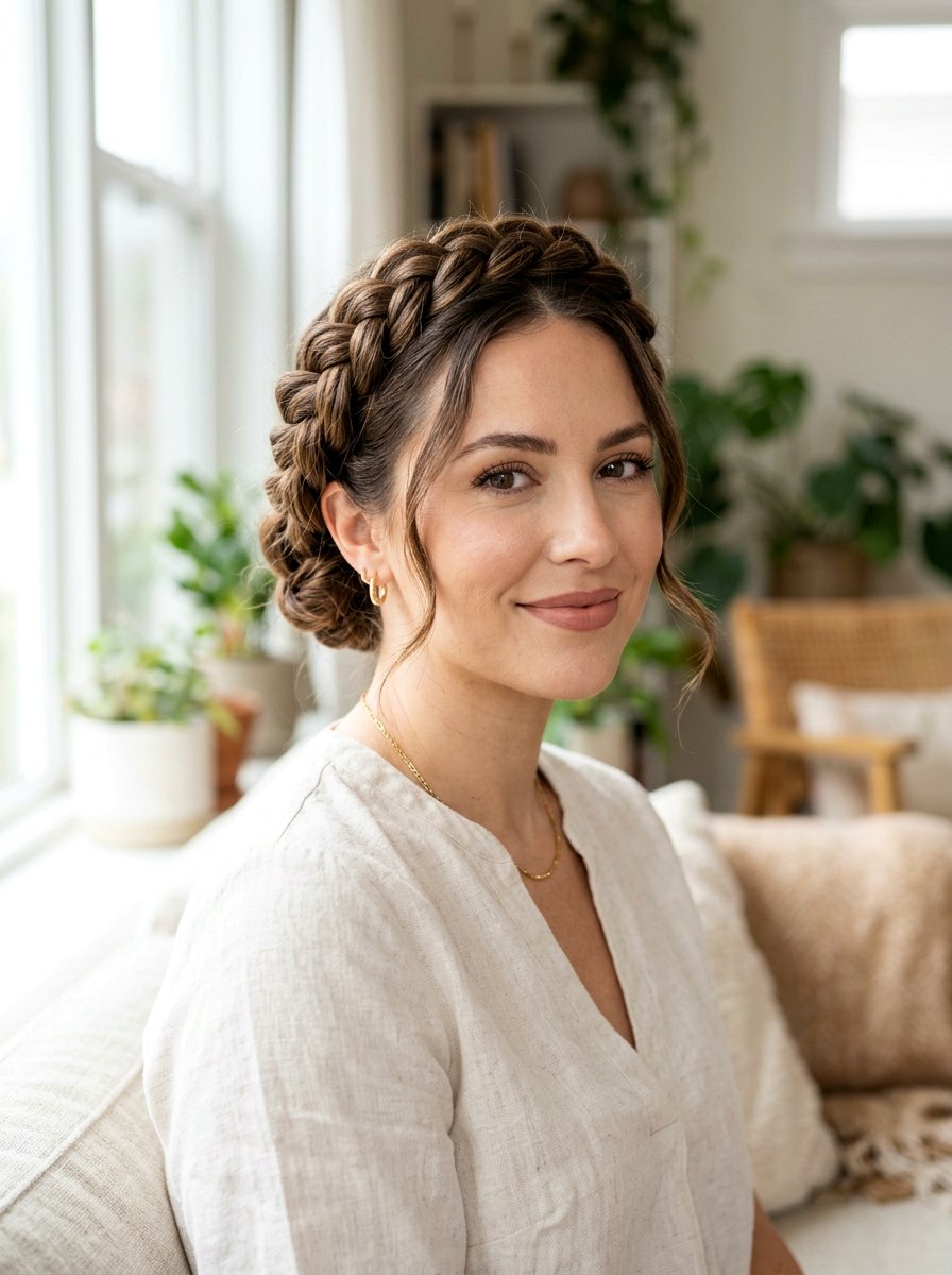 Braided Crown Updo - 20 soft glam hairstyle for graduation - 20 soft glam hairstyle for graduation