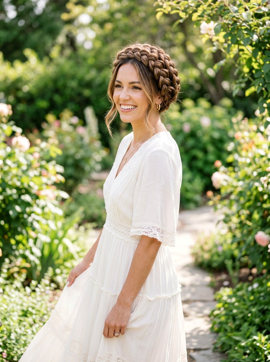 Braided Crown Updo - 20 vacation hairstyle for cruise nights - 20 vacation hairstyle for cruise nights