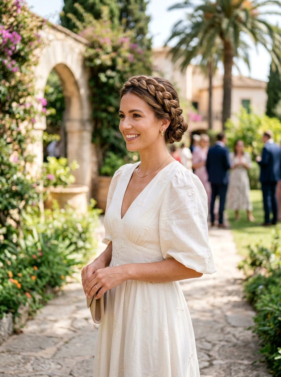 Braided Crown Updo - 20 vacation hairstyle for humid weather - 20 vacation hairstyle for humid weather