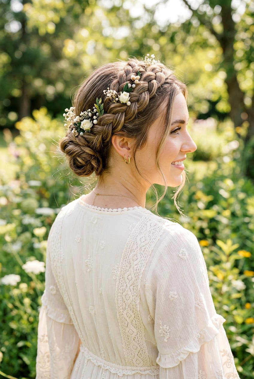 Braided Crown Updo - 20 engagement party hairstyles - 20 engagement party hairstyles