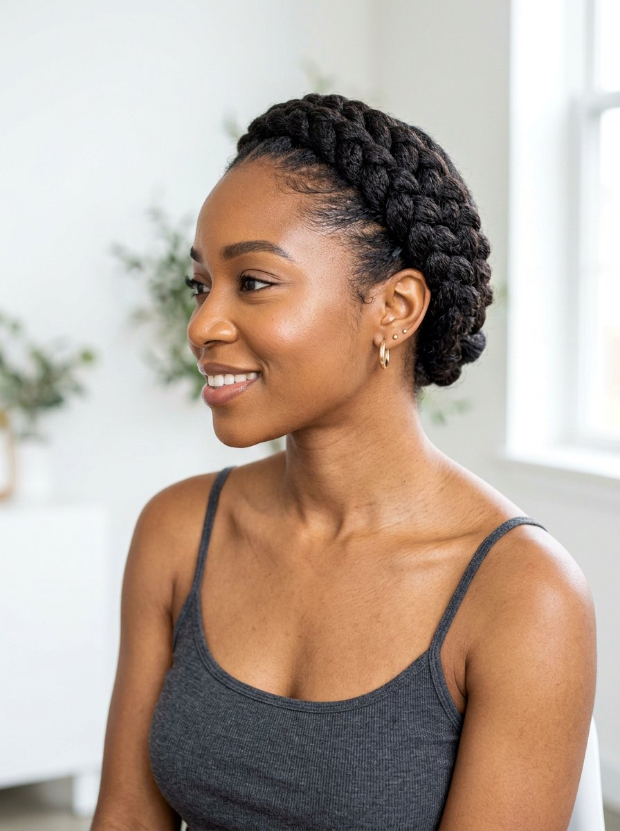 Braided Crown Updo For Natural Hair - 20 gym hairstyle for natural hair women - 20 gym hairstyle for natural hair women
