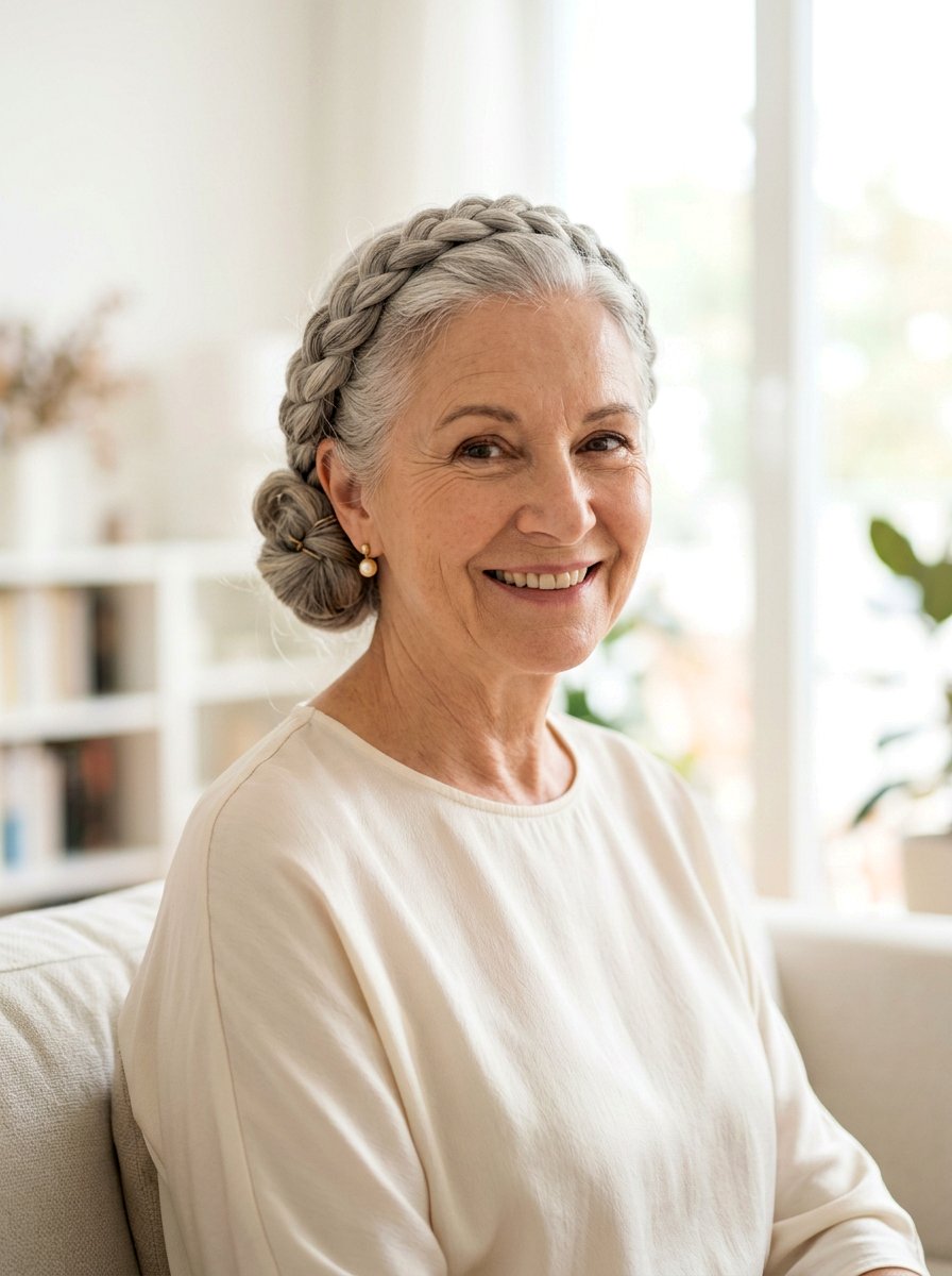 Braided Crown Updo For Older Women - 20 polished office hairstyle for older women - 20 polished office hairstyle for older women