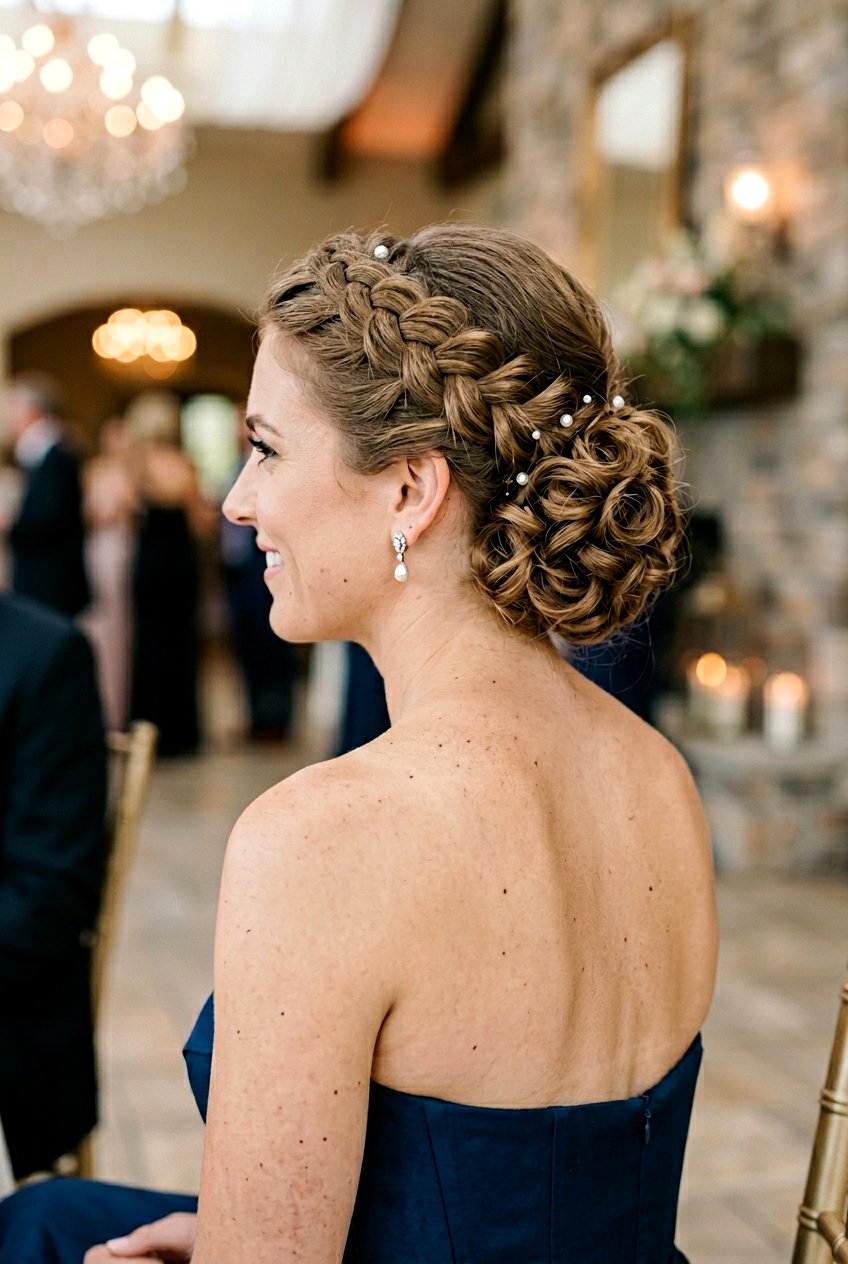 Braided Crown Updo With Curls - 20 birthday hairstyle with braided crown - 20 birthday hairstyle with braided crown