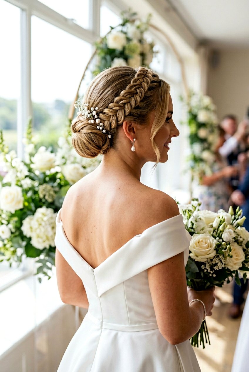 Braided Crown Updo With Low Bun - 20 braided crown for brides - 20 braided crown for brides