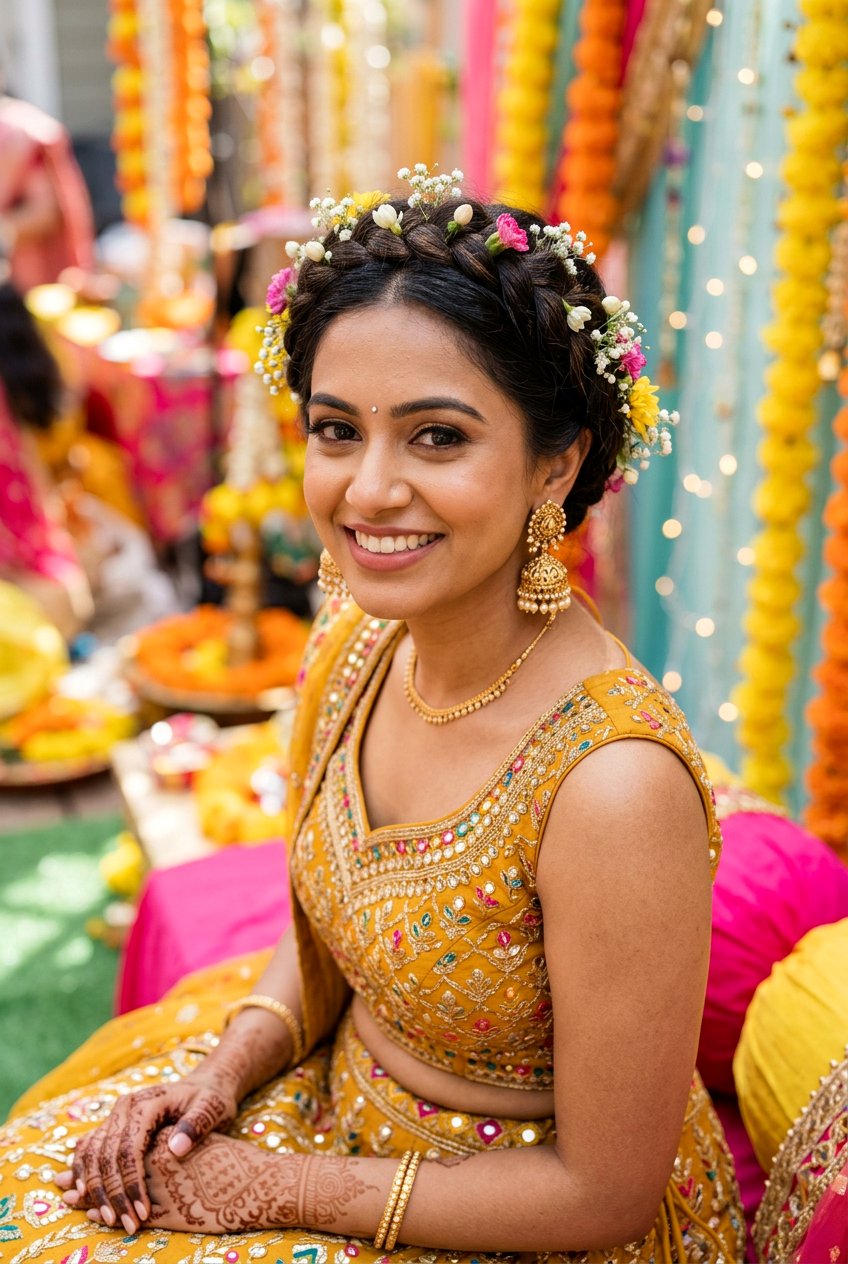 Braided Crown Updo for Mehndi - 20 mehndi hairstyles - 20 mehndi hairstyles