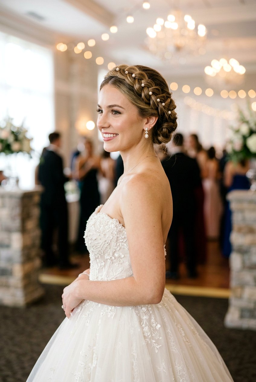 Braided Crown Updo for Prom - 20 prom hairstyles for medium hair - 20 prom hairstyles for medium hair