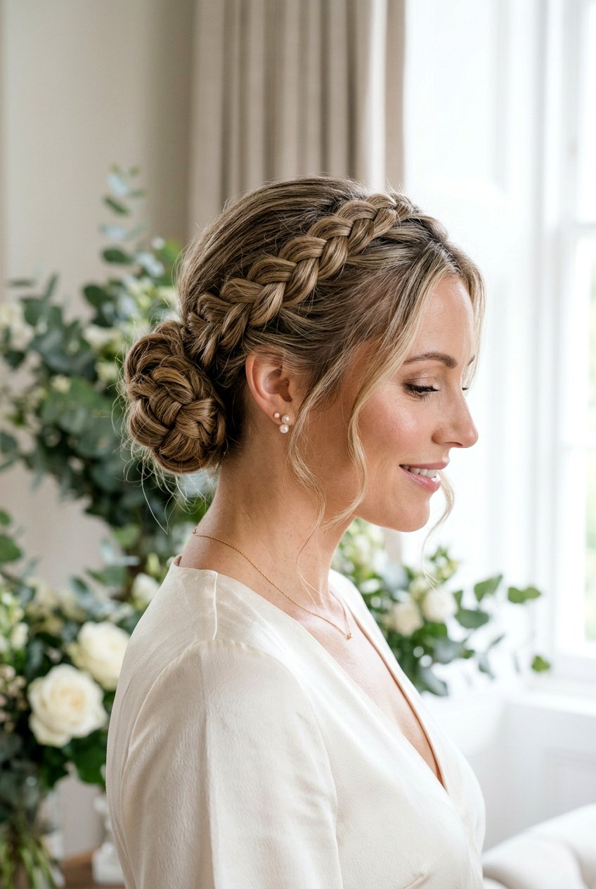 Braided Crown Updo - 20 bridal hairstyle with romantic braid - 20 bridal hairstyle with romantic braid