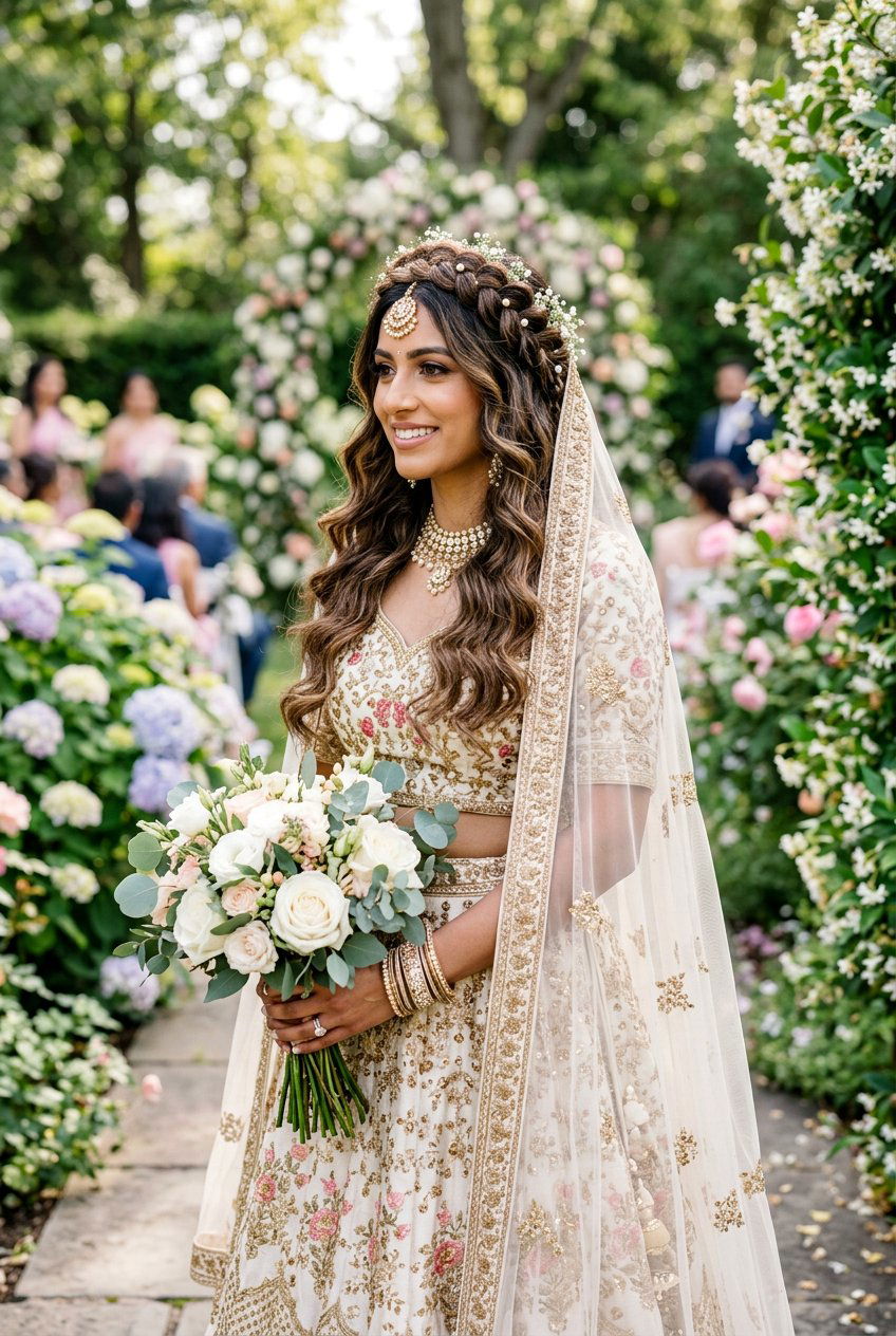 Braided Crown With Back Veil Dupatta - 20 bridal hairstyles with dupatta - 20 bridal hairstyles with dupatta