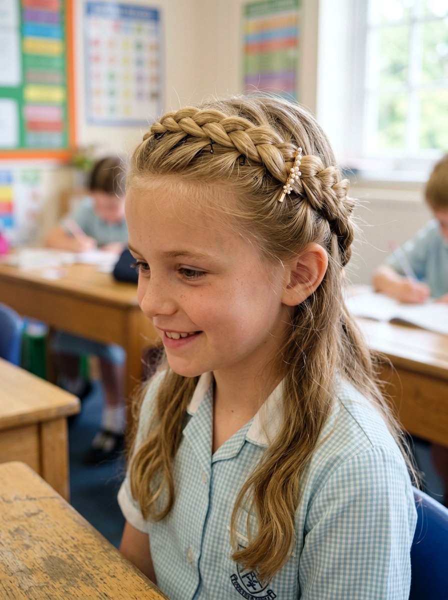 Braided Crown With Bobby Pins And Clips - 20 simple school hairstyle with clips - 20 simple school hairstyle with clips