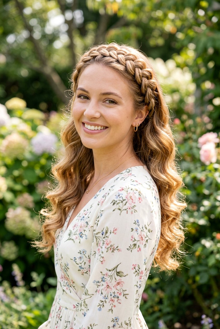 Braided Crown With Bouncy Blowout Curls - 20 bouncy hairstyle with blowout curls - 20 bouncy hairstyle with blowout curls