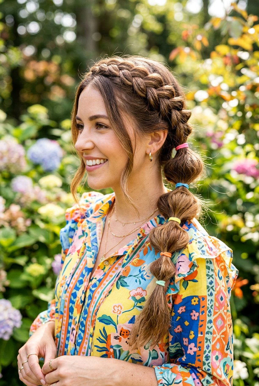 Braided Crown With Bubble Braid - 20 birthday hairstyle with braided crown - 20 birthday hairstyle with braided crown