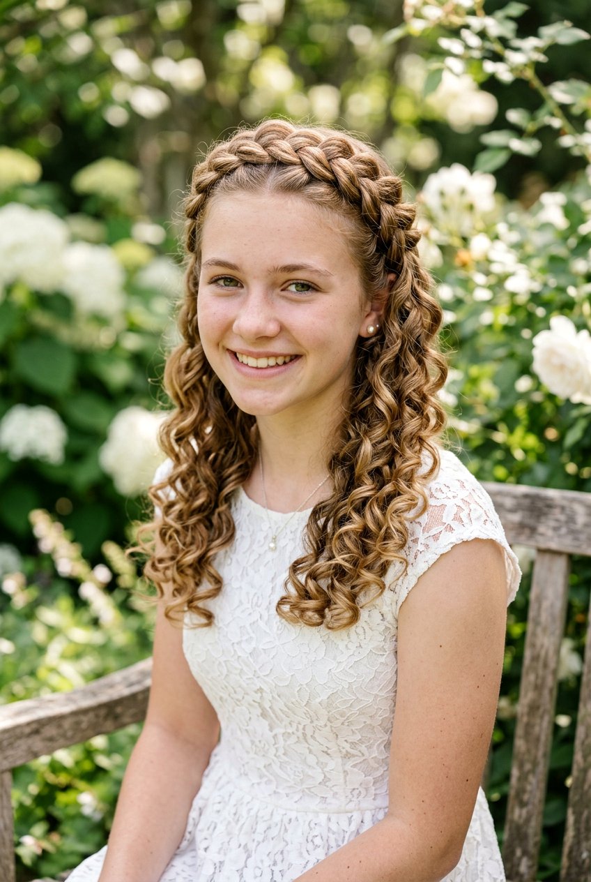 Braided Crown With Curls - 20 prom hairstyle for teenage girls with curls - 20 prom hairstyle for teenage girls with curls