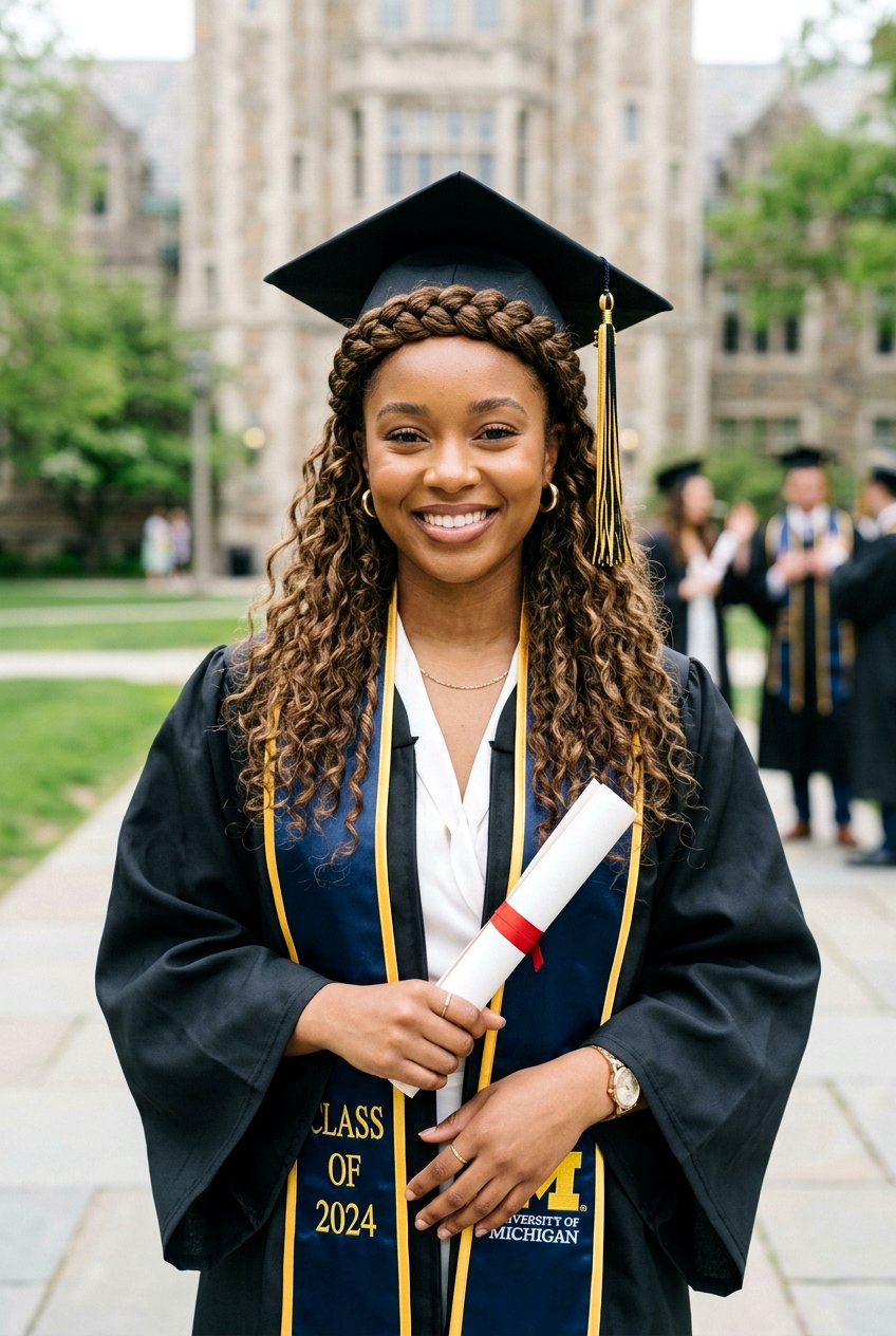 Braided Crown With Curls And Graduation Cap - 20 graduation curls with cap - 20 graduation curls with cap
