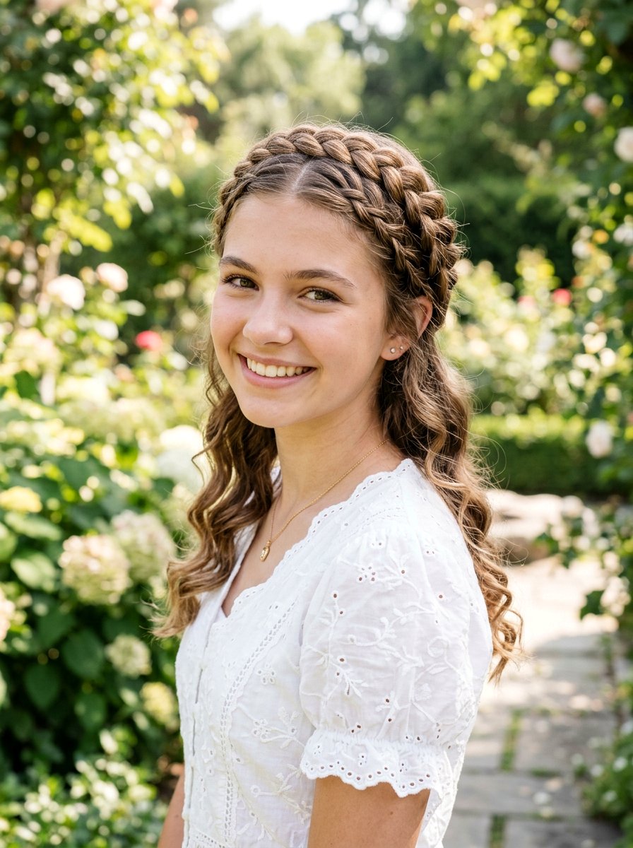 Braided Crown With Curls Down - 20 teen girls picture day hairstyle with curls - 20 teen girls picture day hairstyle with curls