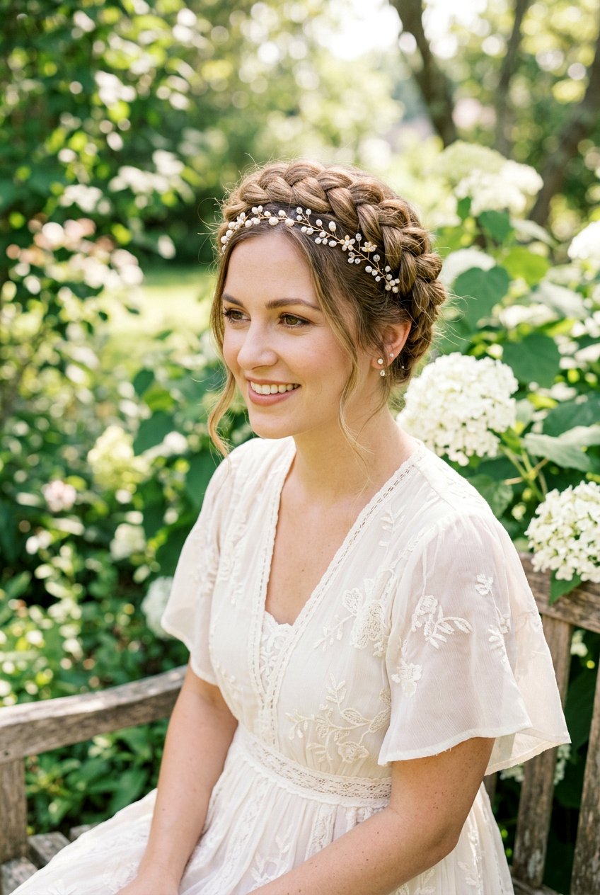 Braided Crown With Delicate Headband - 20 headband hairstyles