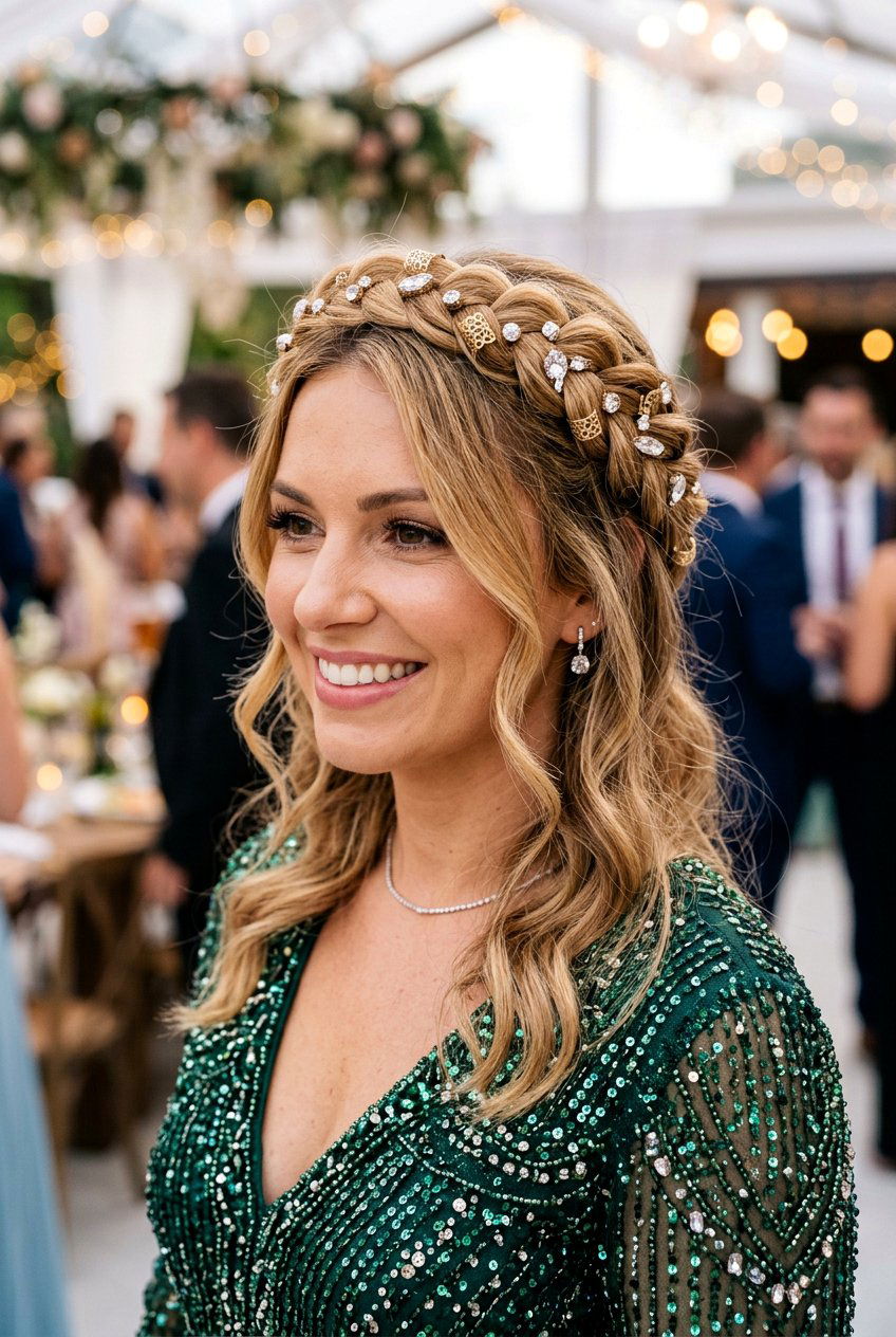 Braided Crown With Hair Jewelry - 20 birthday hairstyle with braided crown - 20 birthday hairstyle with braided crown