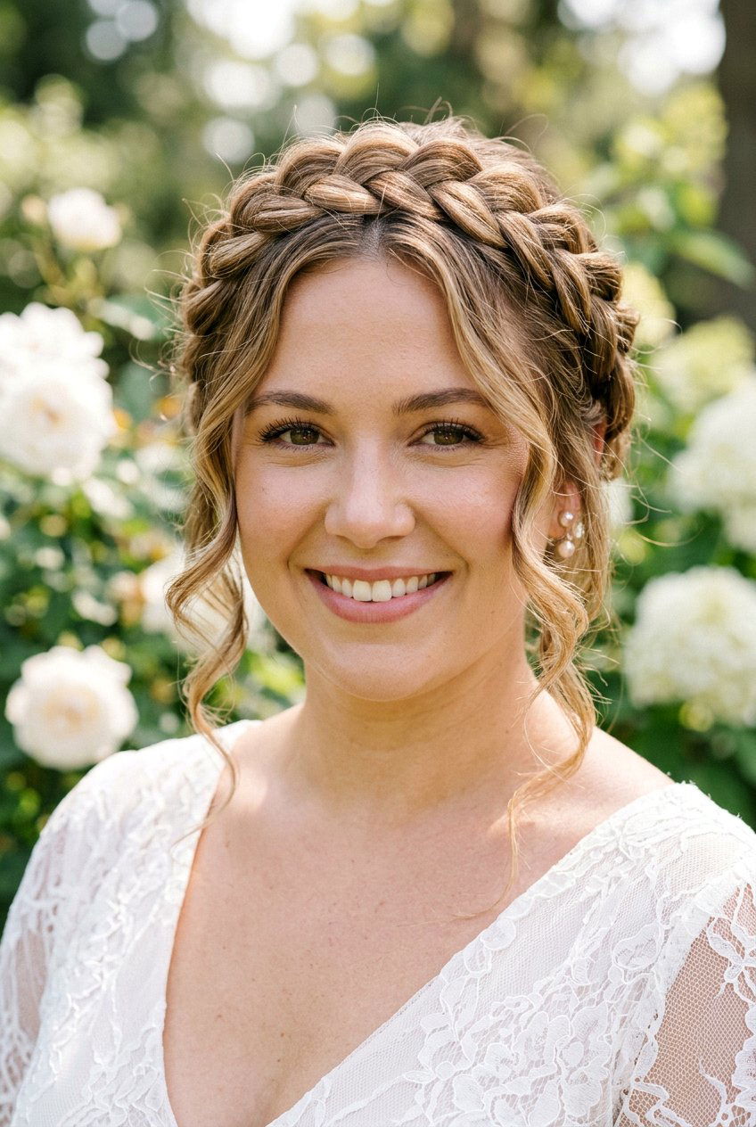 Braided Crown With Loose Strands - 20 hairstyles for chubby faces - 20 hairstyles for chubby faces