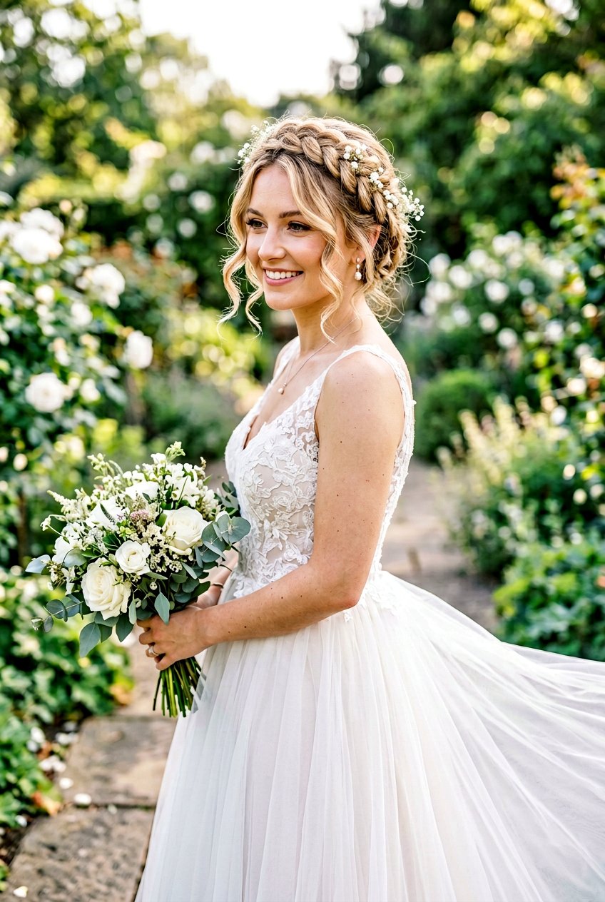 Braided Crown With Loose Tendrils - 20 braided crown for brides - 20 braided crown for brides