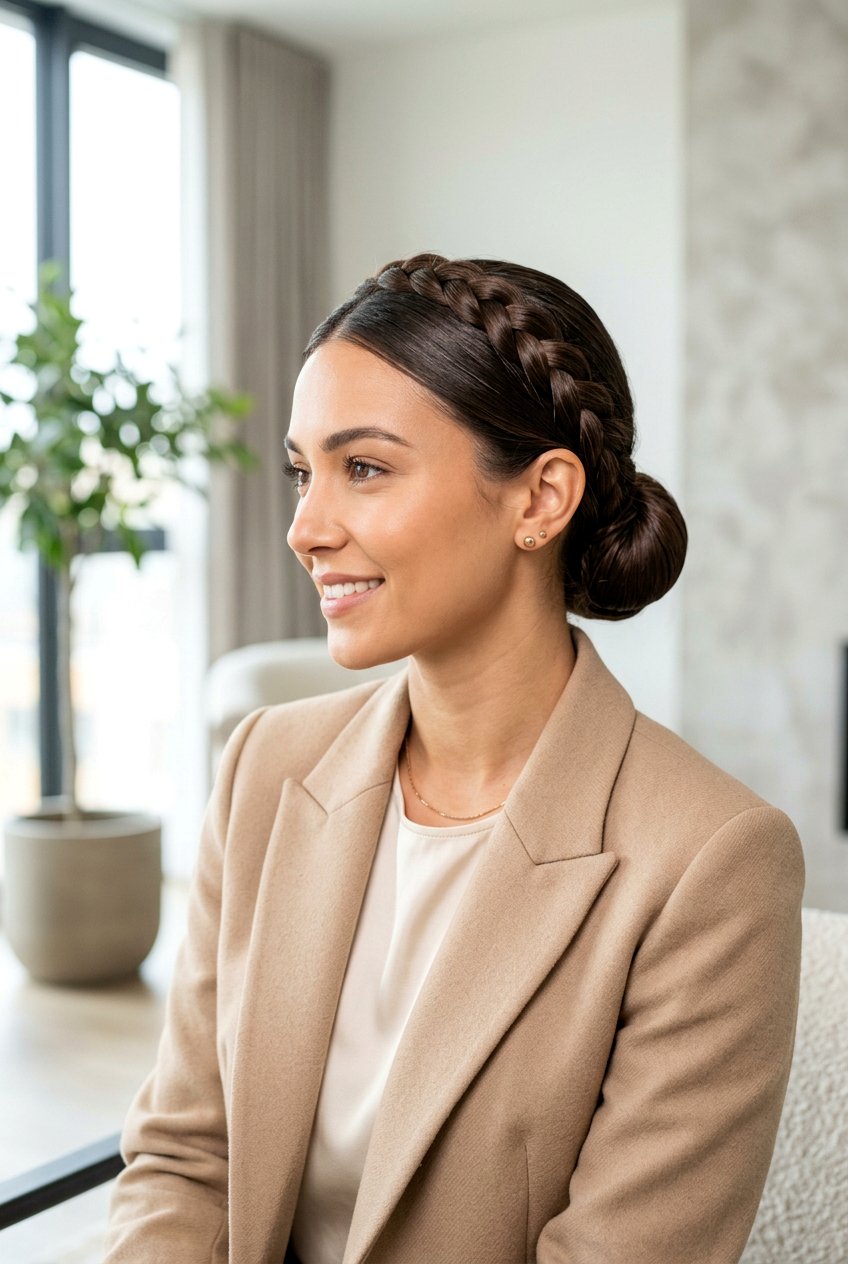 Braided Crown With Low Bun - 20 birthday hairstyle with braided crown - 20 birthday hairstyle with braided crown