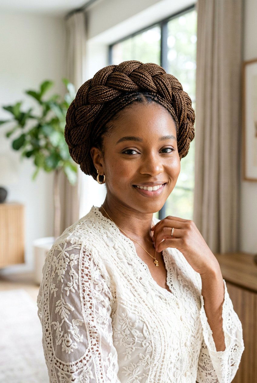 Braided Crown With Micro Braids - 20 birthday hairstyle with braided crown - 20 birthday hairstyle with braided crown