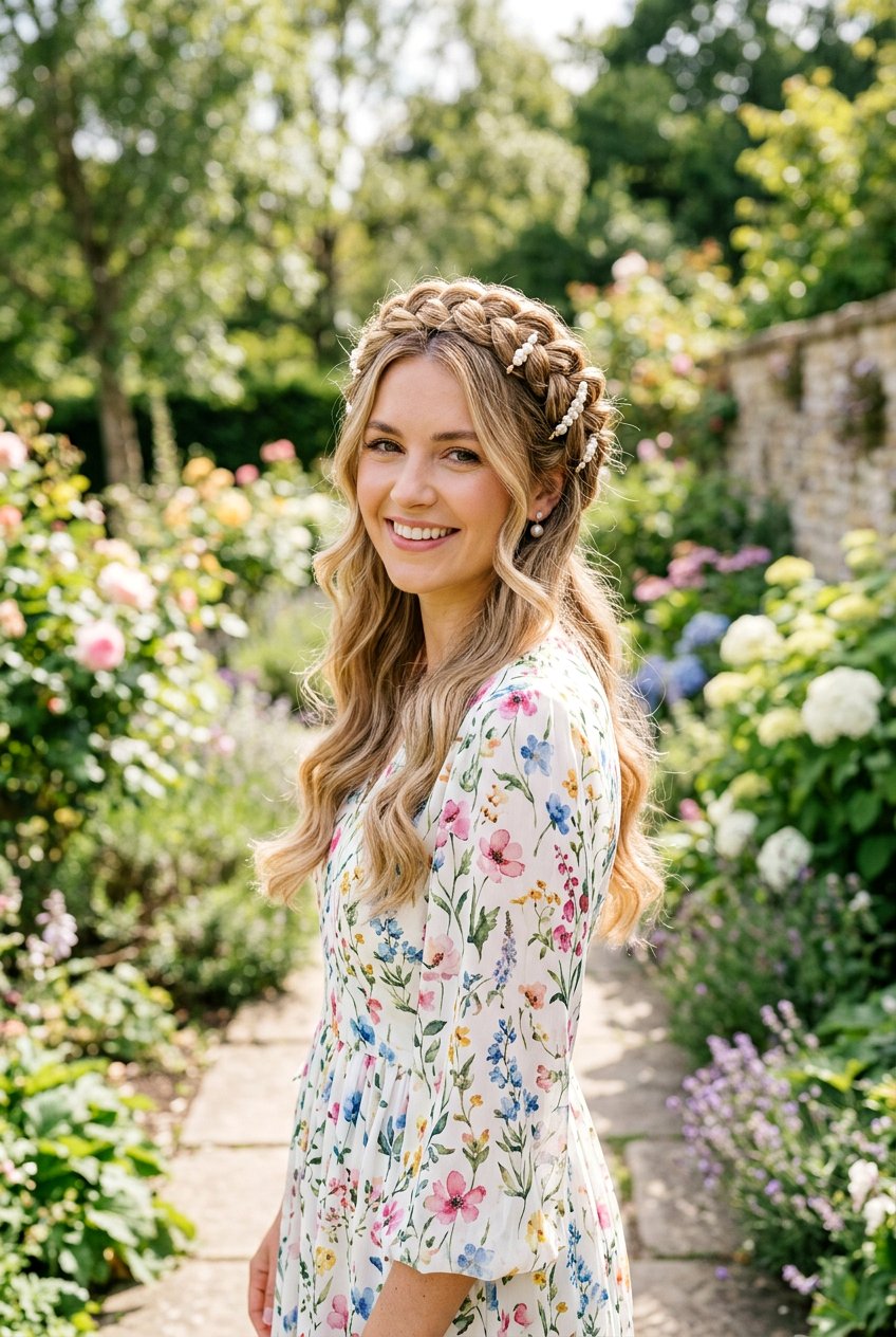 Braided Crown With Pearl Clips - 20 pearl clip hairstyles - 20 pearl clip hairstyles