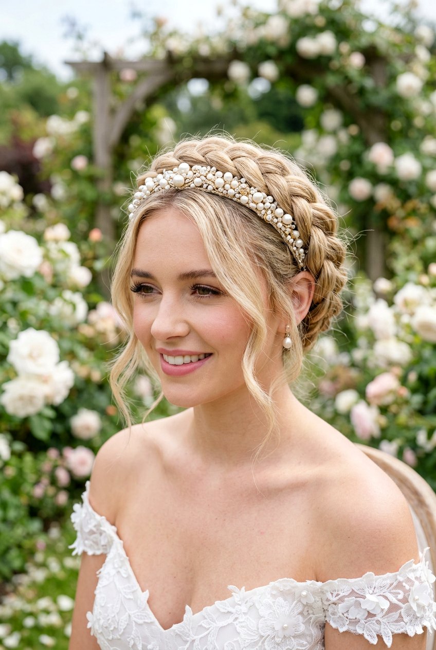 20 Elegant Bridal Hairstyle With Pearl Headband Ideas