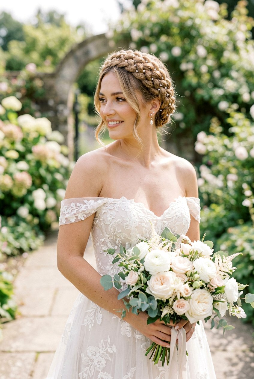 Braided Crown With Pearls For Brides - 20 braided crown for brides - 20 braided crown for brides