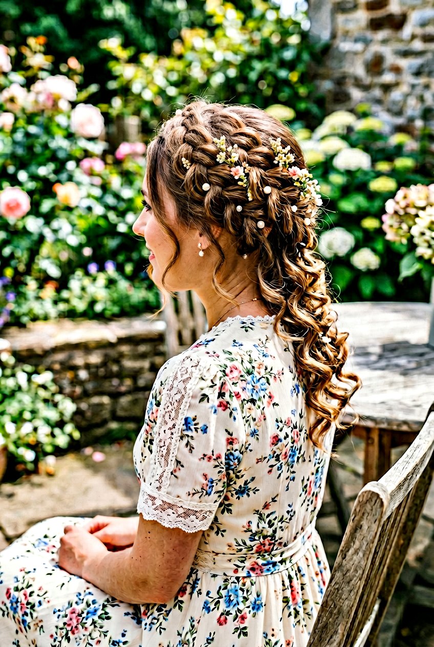 Braided Crown With Pinned Curls - 20 birthday hairstyle with braided crown - 20 birthday hairstyle with braided crown
