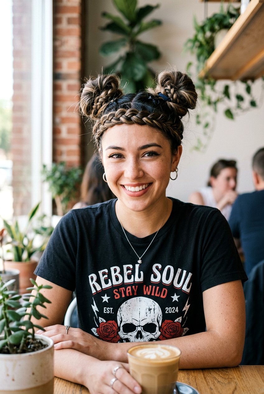 Braided Crown With Space Buns - 20 birthday hairstyle with braided crown - 20 birthday hairstyle with braided crown