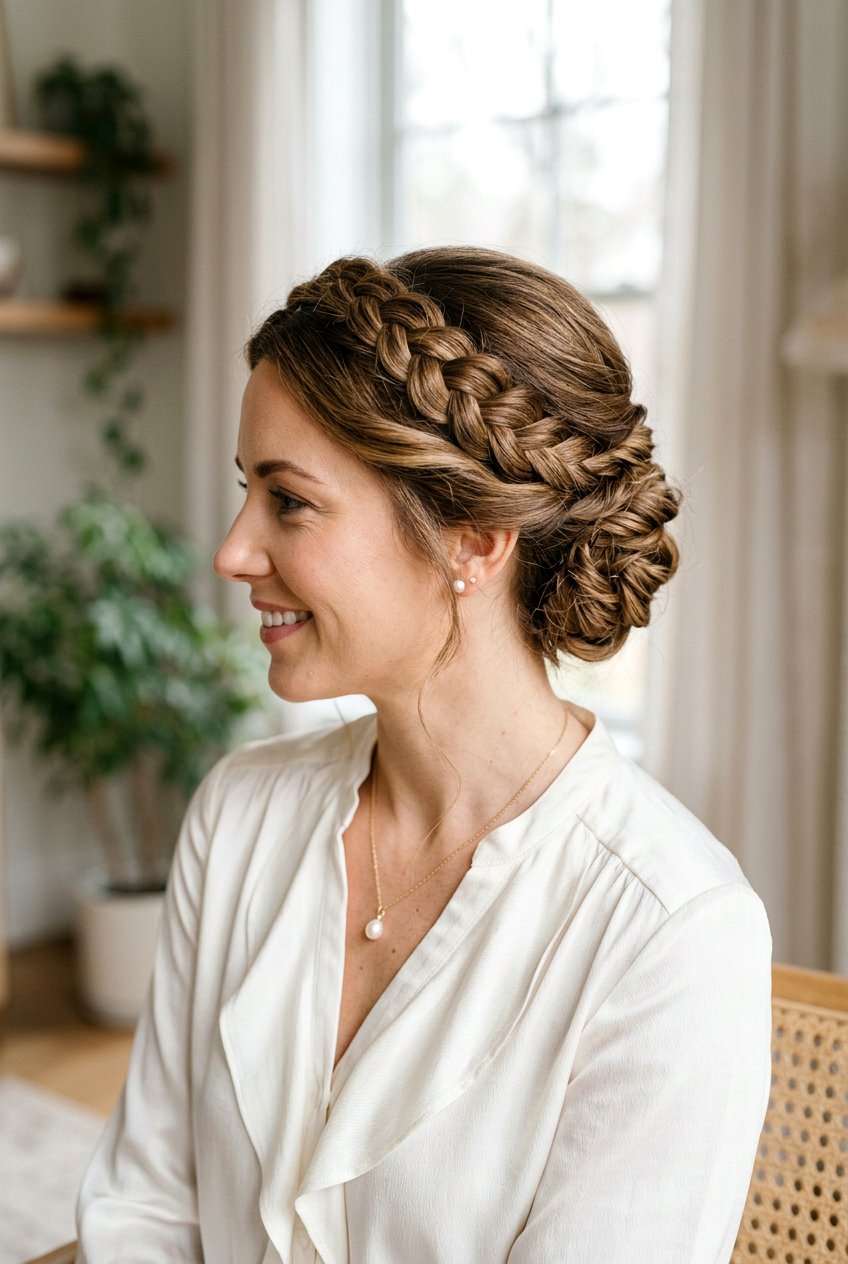 Braided Crown With Twisted Updo - 20 birthday hairstyle with braided crown - 20 birthday hairstyle with braided crown