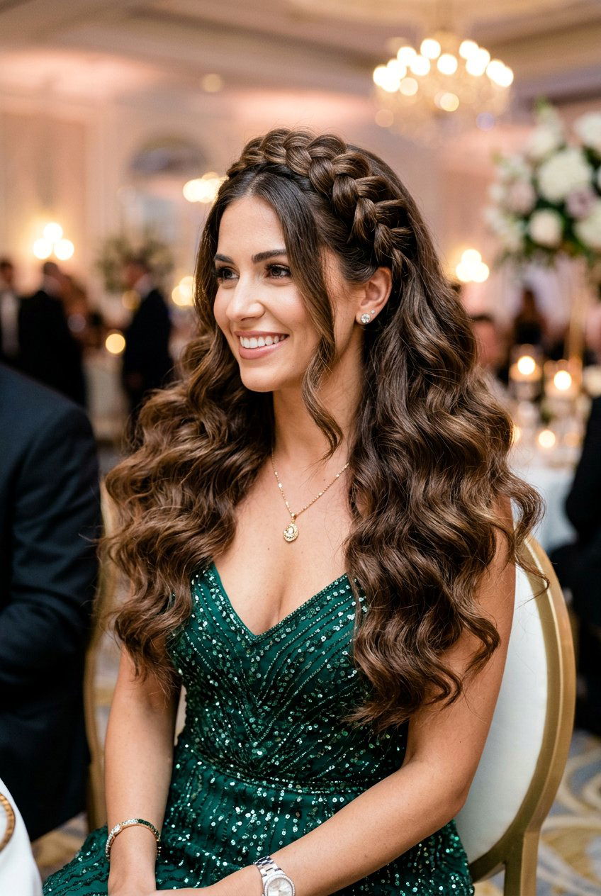 Braided Crown With Voluminous Waves - 20 birthday hairstyle with braided crown - 20 birthday hairstyle with braided crown