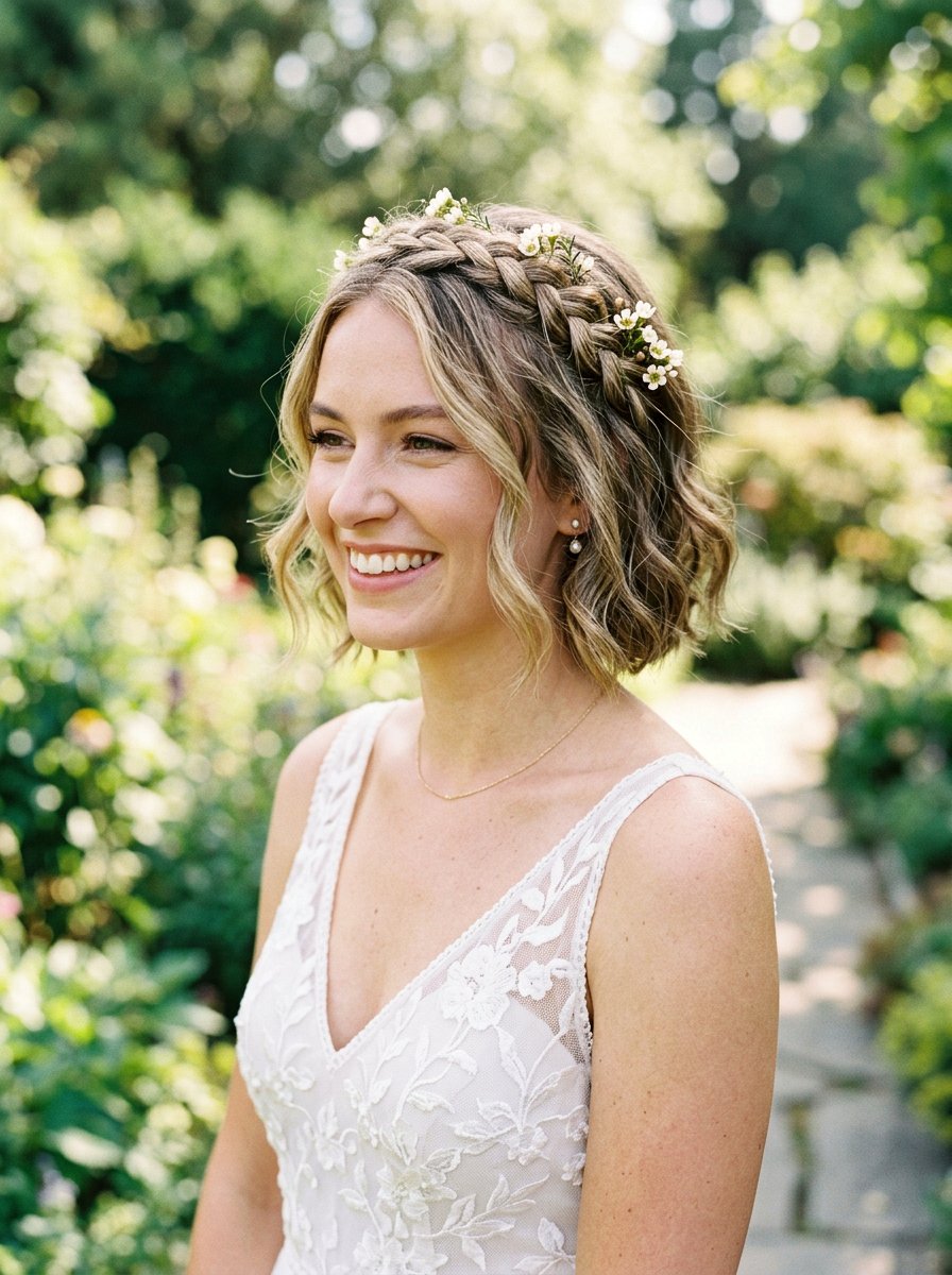 Braided Crown for Short Hair - 20 simple bridal hairstyle for short hair - 20 simple bridal hairstyle for short hair