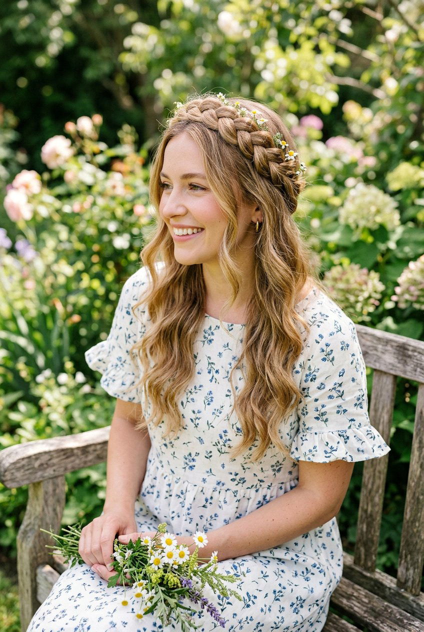 Braided Crown for Widows Peak - 20 hairstyles for widows peak women - 20 hairstyles for widows peak women