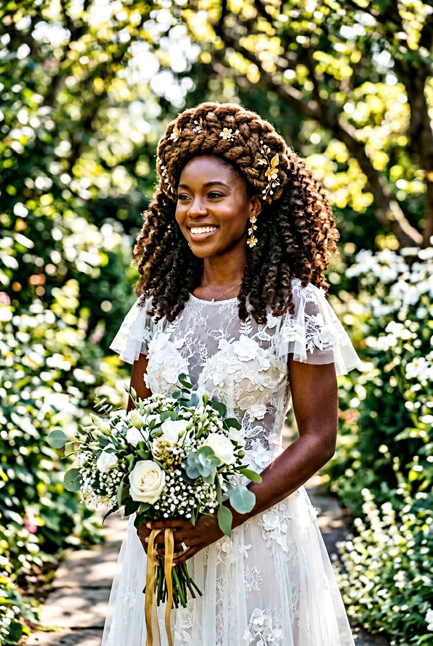 Braided Crown with Natural Coils - 20 bridal braid styles for black women - 20 bridal braid styles for black women
