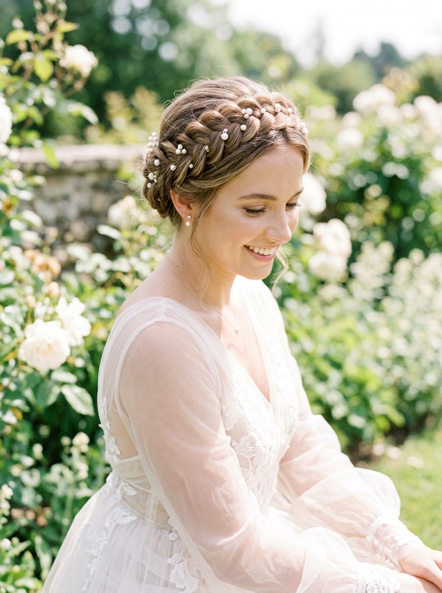 Braided Crown with Pearls - 20 prom hairstyles with pearls - 20 prom hairstyles with pearls