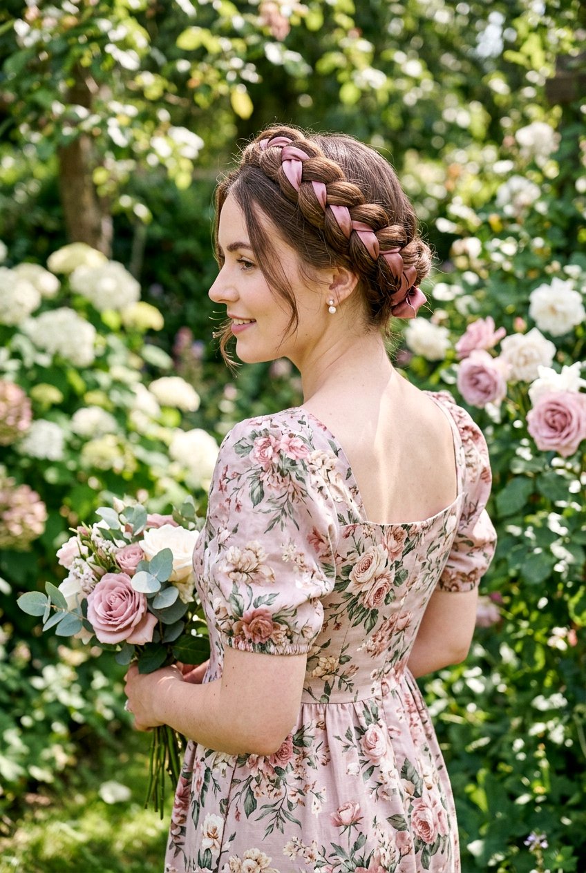 Braided Crown with Ribbon - 20 cottagecore braid crown hairstyle - 20 cottagecore braid crown hairstyle